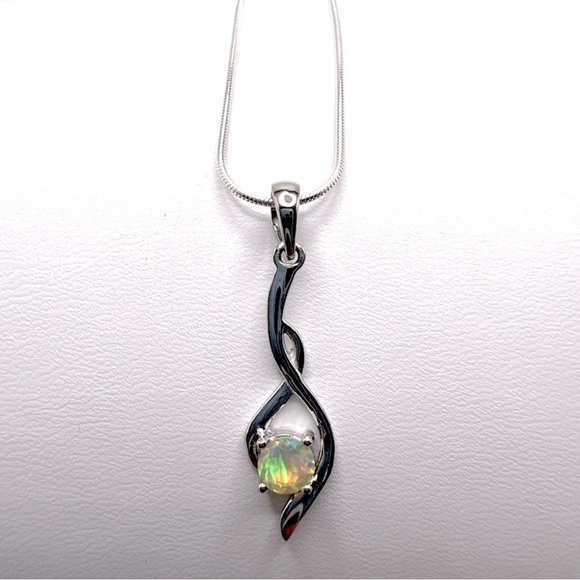 Genuine Ethiopian Opal .925 Sterling Silver Necklace - Picture 4 of 15